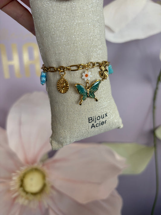 Bracelet breloque papillon bleu