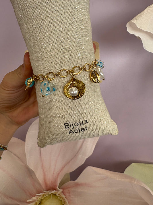Bracelet breloque bleu coquillage