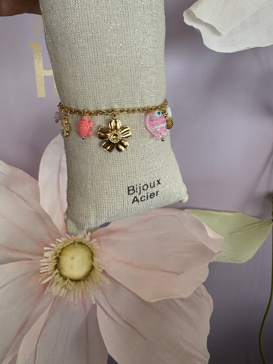Bracelet breloque rose poisson