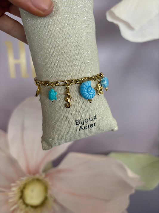Bracelet breloque bleu escargot